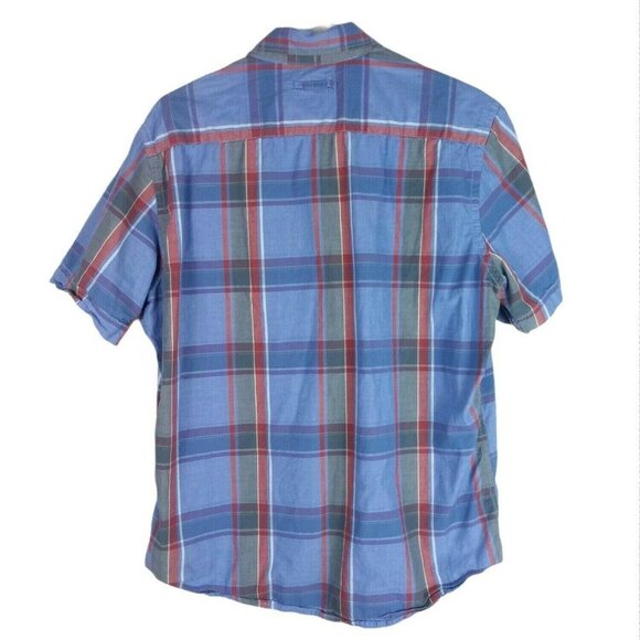 Paper Denim & Cloth Mens Short Sleeve Tartan Plaid Shirt Blue Large Button Front - Picture 2 of 4